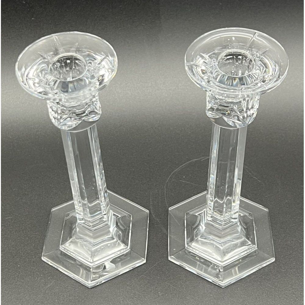 Set Of 2 Miller Rogaska‎ Clear Crystal Candle Holders 8 Inch Tall - Picture 3 of 15